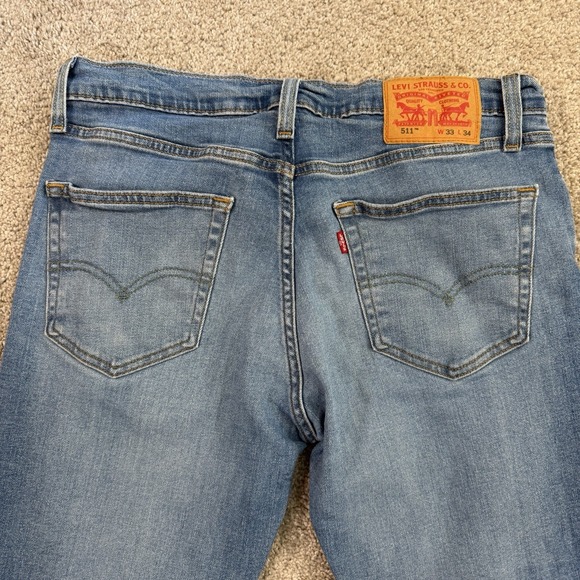Levis 511 Jeans 33x34 Slim Fit Light Wash Blue Denim Casual Modern Everyday - Picture 8 of 9